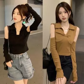 Женская блузка Женский топ с длинными рукавами и короткими лацканами L