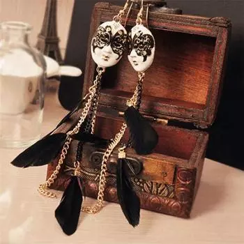 Женская богемная цепочка с перьями и кисточками, серьги-цепочки, маска, длинные серьги-капли