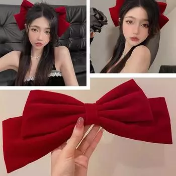 Женская большая бархатная заколка для волос с бантом во французском стиле ретро, новая и элегантная зимняя прическа X2D8 Black-One size