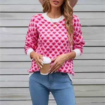 Женская большая елка толстовка с капюшоном круглый вырез красный свитер L горячий розовый