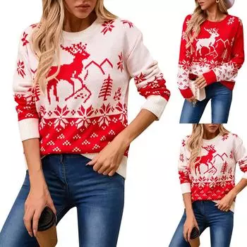 Женская большая елка толстовка с капюшоном круглый вырез красный свитер S красный