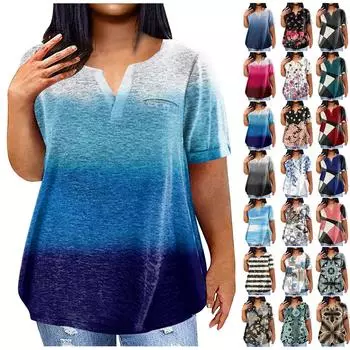 Женская большая футболка, летняя повседневная футболка с v-образным вырезом и короткими рукавами, карманный топ с принтом L
