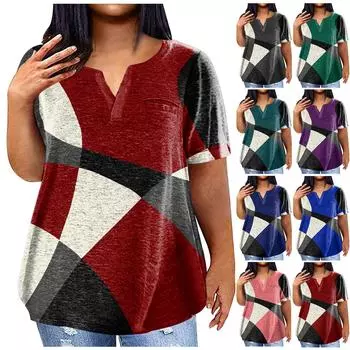 Женская большая футболка, летняя повседневная футболка с v-образным вырезом и короткими рукавами, карманный топ с принтом L армия зеленый