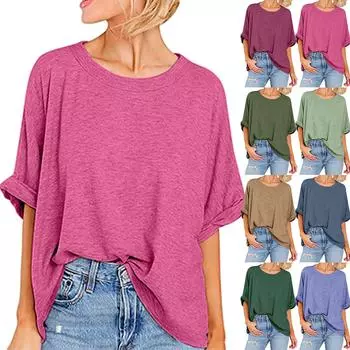 Женская большая футболка, летняя повседневная свободная однотонная свободная футболка с короткими рукавами, топ L армия зеленый