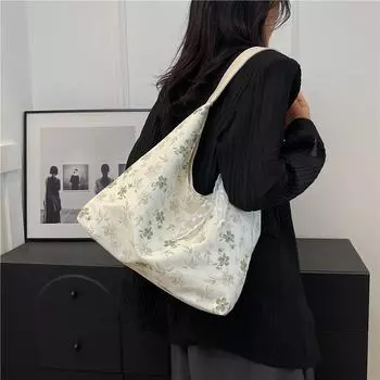 Женская большая холщовая сумка с цветочным принтом - летняя сумка для колледжа и поездок на работу чёрный