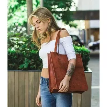 Женская большая сумка через плечо из натуральной кожи 14 дюймов, сумка для покупок через плечо, сумка 14 дюймов 14 x 14 x 5 in коричневый