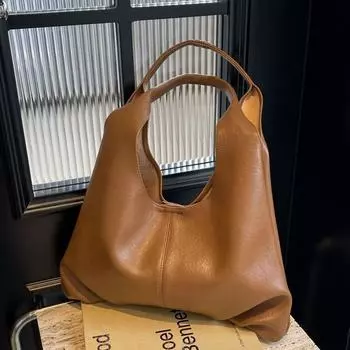 Женская большая сумка через плечо из мягкой кожи в стиле ретро чёрный