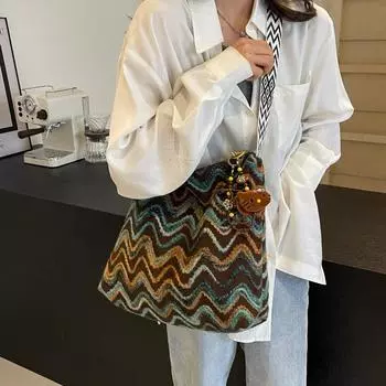 Женская большая сумка через плечо с принтом большой емкости чёрный