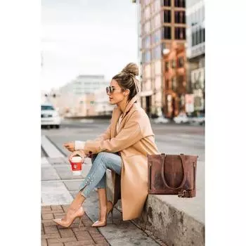 Женская большая сумка через плечо Винтажный кожаный кошелек Коричневая сумка-шоппер через плечо 16 X 12 X 4 коричневый