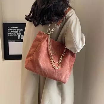 Женская большая сумка через плечо вельветовая сумка на цепочке