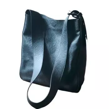 Женская большая сумка для отдыха, сумка-мешок из натуральной кожи с широким поясом, мягкая сумка на плечо из воловьей кожи первого слоя чёрный