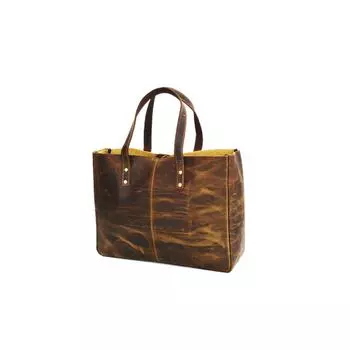 Женская большая сумка для покупок ручной работы на плечо, винтажная кожаная сумка из желтой кожи