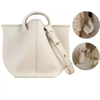 Женская большая сумка из мягкой кожи универсальная диагональная сумка на одно плечо модная сумка-ведро слоновая кость