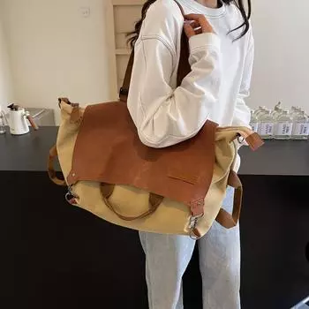 Женская большая сумка с цветными блоками, дорожная спортивная сумка через плечо для фитнеса, сумка через плечо большой емкости чёрный