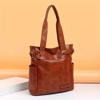 Женская большая сумка-тоут с крокодиловым узором в стиле ретро — модная и вместительная сумка через плечо коричневый