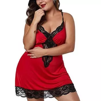 Женская большая свободная кружевная майка с v-образным вырезом, сексуальная домашняя ночная рубашка XXXXXXXXL красный