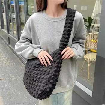 Женская большая вместительная холщовая сумка через плечо минималистская сумка для девочек-студенток японская сумка-тоут с пузырьковым облаком на одно плечо бежевый