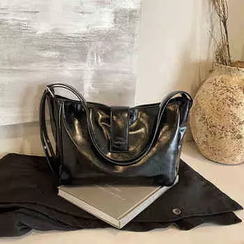 Женская большая вместительная красная сумка-тоут в корейском стиле, однотонные сумки на одно плечо для поездок на работу, новые кошельки из искусственной кожи через плечо (30cm<Max Length<50cm)