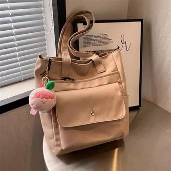 Женская большая вместительная студенческая холщовая сумка на одно плечо, универсальная сумка в стиле Харадзюку, сумка через плечо белый