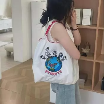 Женская большая вышитая нейлоновая складная сумка-тоут - варианты для ношения в руке/через плечо/на плече Medium