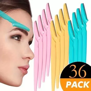 Женская бритва для бровей и лица, бритва из нержавеющей стали с защитным колпачком, простая в использовании, безопасная для удаления тонких волосков с бровей, шеи и лица. 12pcs