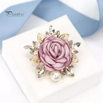 Женская брошь 3D Rose Leaf Искусственный жемчуг Стразы Лацкан Воротник Булавка Сумка Шарф Шляпа Украшение Брошь Выпускной Вечеринка Ювелирные изделия фиолетовый/розовый