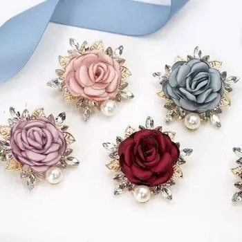 Женская брошь 3D Rose Leaf Искусственный жемчуг Стразы лацкан воротник булавка сумка шарф шляпа серый/синий