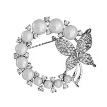 Женская брошь-булавка в виде бабочки со стразами и искусственным жемчугом, брошь-бабочка на лацкан для свидания, свадьбы, коктейльной вечеринки серебряный