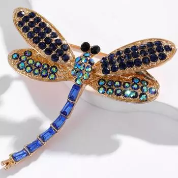 Женская брошь-булавка в виде стрекозы золотого тона со стразами, ювелирные изделия, подарки