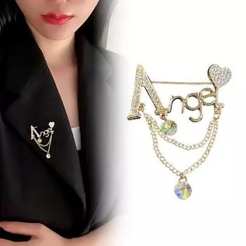 Женская брошь, декор со стразами, ангел, нержавеющая цепочка, противоскользящая, износостойкая, пальто, воротник, шапка, шарф, украшение, одежда золотистый