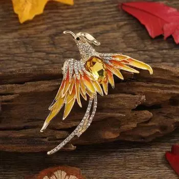 Женская брошь геометрической формы, гальваника, искусственный кристалл, элегантная блестящая одежда, одинаковое платье, брошь-корсаж с птицей Феникса, ювелирный аксессуар красный