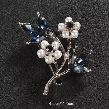 Женская брошь, инкрустированная хрустальным сплавом, гальванизированные аксессуары для одежды, украшения в виде цветка на груди, брошь One Size синий