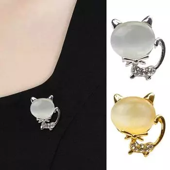 Женская брошь из искусственного опала со стразами, декор в форме котенка, изысканная Нескользящая износостойкая шляпа с воротником пальто серебряный