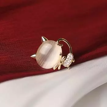 Женская брошь из искусственного опала со стразами, декор в форме котенка, из нержавеющей стали, изысканная противоскользящая, износостойкая, воротник пальто, шляпа, шарф, украшение, булавка для одежды, булавка для одежды серебряный