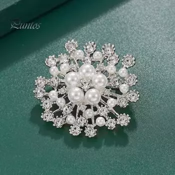 Женская брошь из искусственного жемчуга, блестящие стразы, декор в форме снежинки, выдалбливают, элитное роскошное украшение для одежды из нержавеющей стали, булавка для женской одежды белый