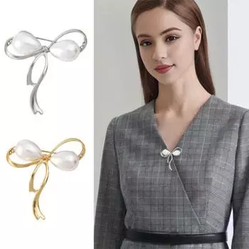 Женская брошь из искусственного жемчуга, полый бант, декор из нержавеющей стали, изысканная винтажная противоскользящая износостойкая шляпа с воротником пальто золотистый