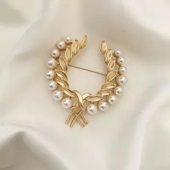 Женская брошь из искусственного жемчуга, пшеничный декор, изысканный винтажный противоскользящий износостойкий воротник пальто, шляпа, шарф, украшение, булавка для одежды, ювелирные изделия золотистый