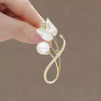 Женская брошь из искусственного жемчуга со стразами в форме тюльпана из нержавеющей стали, противоскользящая, износостойкая, воротник пальто, шляпа, шарф, украшение, булавка для одежды, украшения для одежды золотистый
