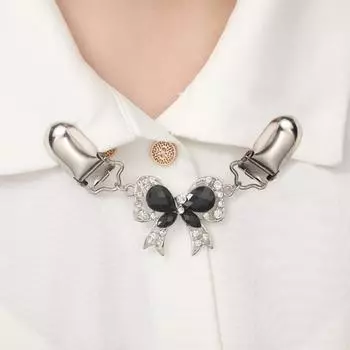 Женская брошь-клипса в виде утки с искусственным жемчугом и стразами, декор в форме банта, противоскользящее украшение для воротника чёрный