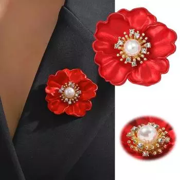 Женская брошь Пион из искусственного жемчуга, противоскользящая сумка на плечо, костюм, воротник, шляпа, шарф красный