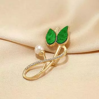 Женская брошь с цветком тюльпана с имитацией жемчуга, металлическая антибликовая фиксированная булавка для одежды, свитер, пальто, аксессуары для одежды белый