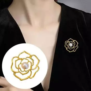 Женская брошь с выдалбленной камелией из искусственного жемчуга, противоскользящая, износостойкая, воротник пальто, шляпа, шарф, украшение, булавка для одежды, ювелирные изделия золотистый