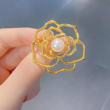Женская брошь с выдалбленной камелией из искусственного жемчуга, противоскользящая, износостойкая, воротник пальто, шляпа, шарф, украшение, булавка для одежды, ювелирные изделия золотистый
