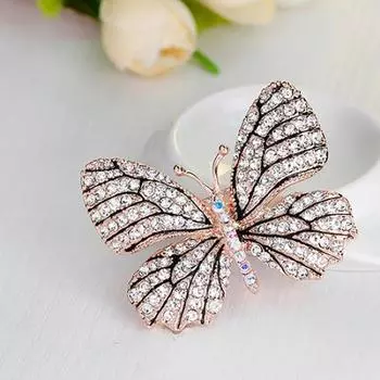 Женская брошь со стразами и бабочкой, булавка, вечерняя вечеринка, ювелирный подарок