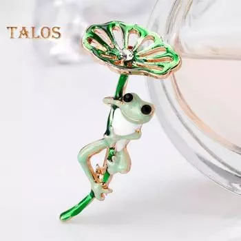 Женская брошь со стразами, мультяшная лягушка, форма листа лотоса, нержавеющая сталь, противоскользящая, износостойкая, воротник пальто, шляпа, шарф, украшение, булавка для одежды, вечеринка, выпускной вечер зелёный