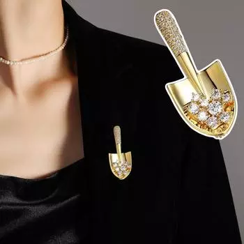Женская брошь со стразами в форме лопаты, нержавеющая Нескользящая износостойкая куртка с воротником, шляпа, шарф, украшение, булавка для одежды, украшения для одежды золотистый