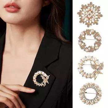 Женская брошь, темпераментная круглая бабочка, искусственный жемчуг, блестящие стразы, инкрустированная застежка, пряжка, свадебный подарок A