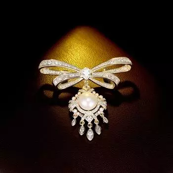 Женская брошь в элегантном дизайне «легкая роскошь», с цирконом, бантом и кисточкой из искусственного жемчуга, модная, универсальная, нишевая дизайнерская брошь