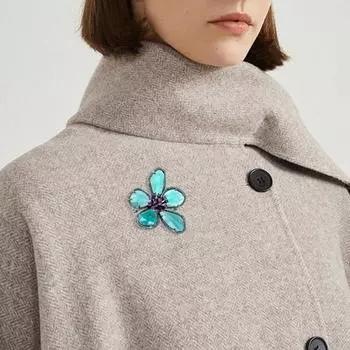 Женская брошь в форме цветка, декор из искусственного кристалла, противоскользящая сумка, воротник пальто зелёный