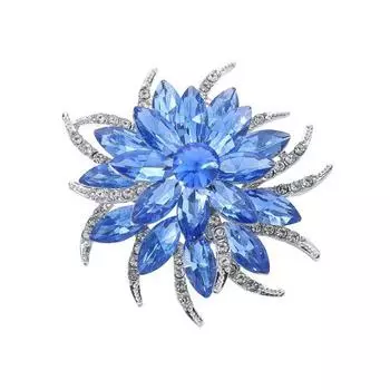 Женская брошь в форме цветка, инкрустированная сверкающими стразами, брошь-булавка с глянцевой отделкой, значок для украшения одежды синий